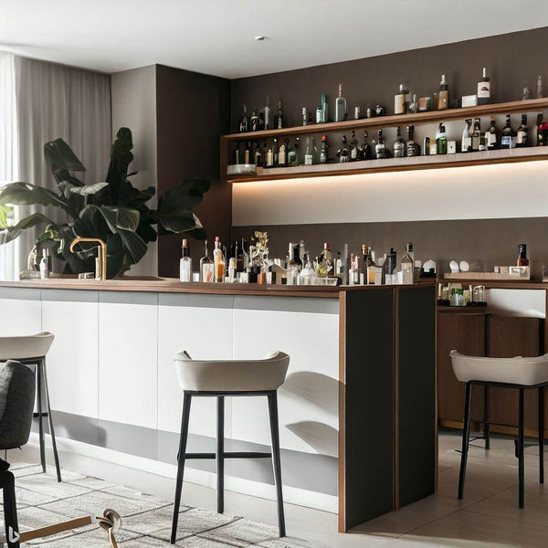 Modern White walled Home Bar with wood top - Finest Home Bars